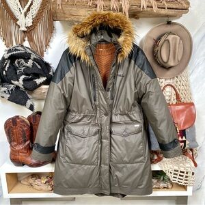 NEW⭐️Winter jacket w vegan fur and leather trim detailing adjustable waist